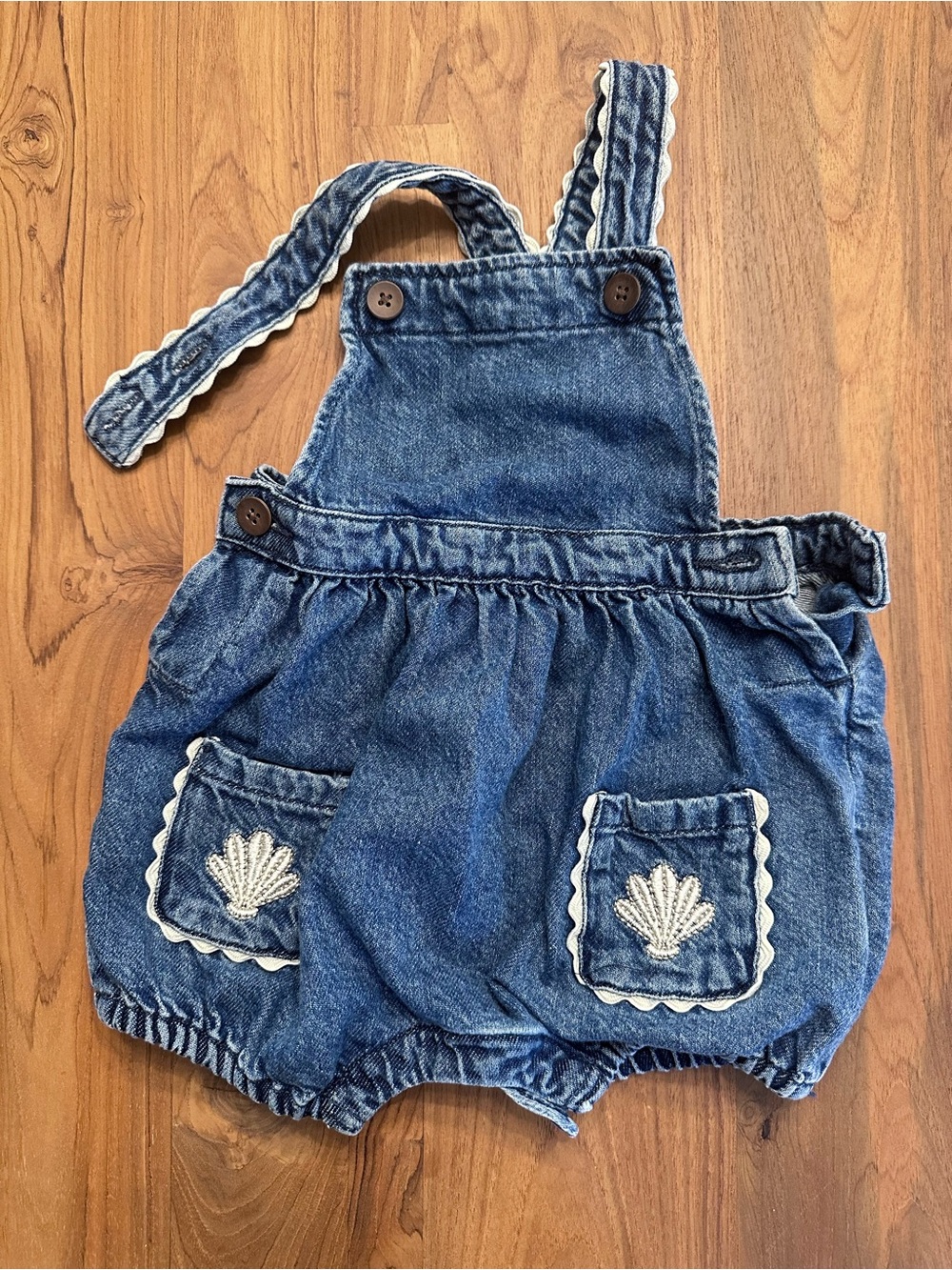 GAP Denim Blue Baby Girls' Bubble Overalls with Shell Pockets